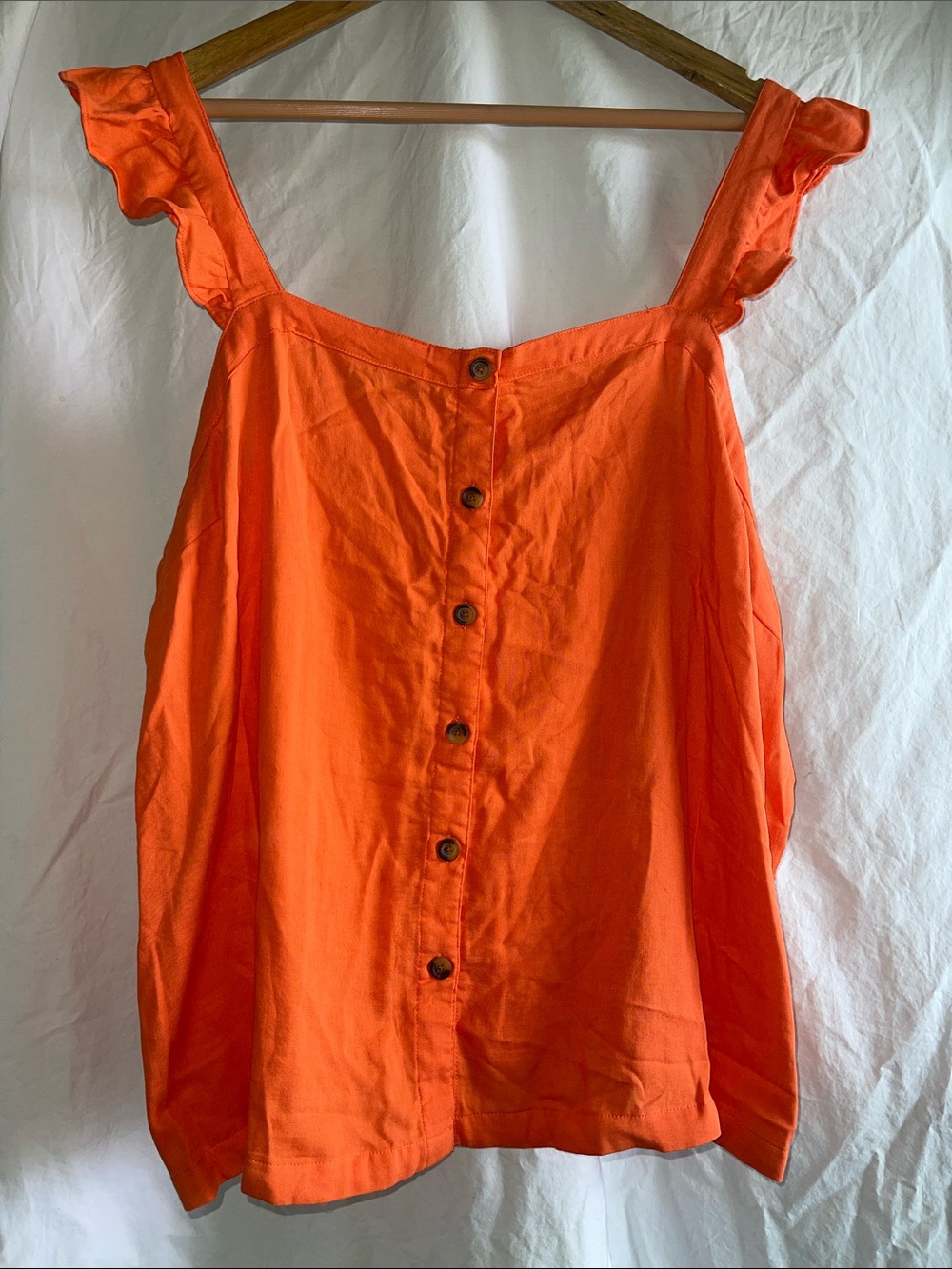 Torrid Bright Orange Ruffle Strap Women's Button-Front Tank Top Size 2